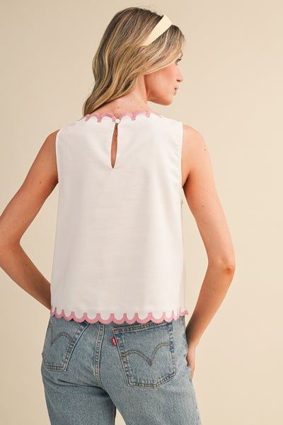 Floral Embroidery Scalloped Tank Top