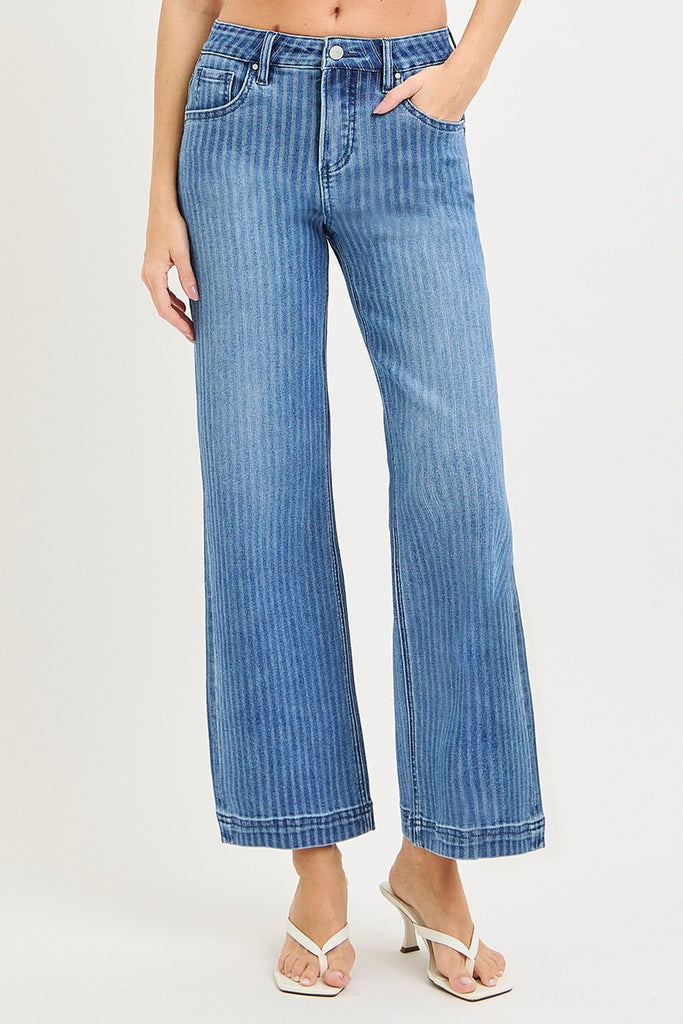 Risen High Rise Crop Straight Stripe Jeans