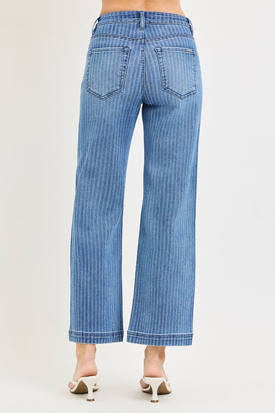 Risen High Rise Crop Straight Stripe Jeans