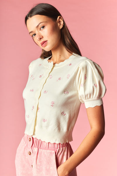 Rose Embroidery Knit Cardigan