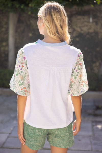 Textured Floral Solid Slub Knit Top