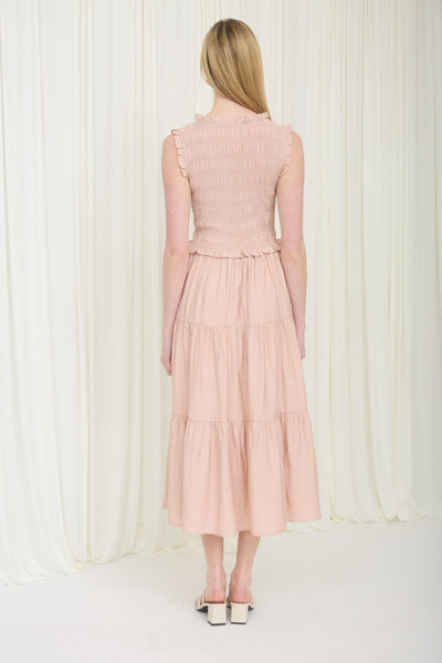 Smocked Ruffle Detail Tiered Midi Dress
