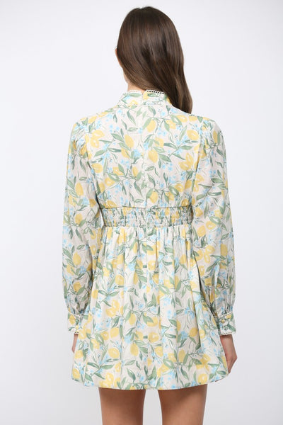 Lace Trim Lemon & Floral Print Dress