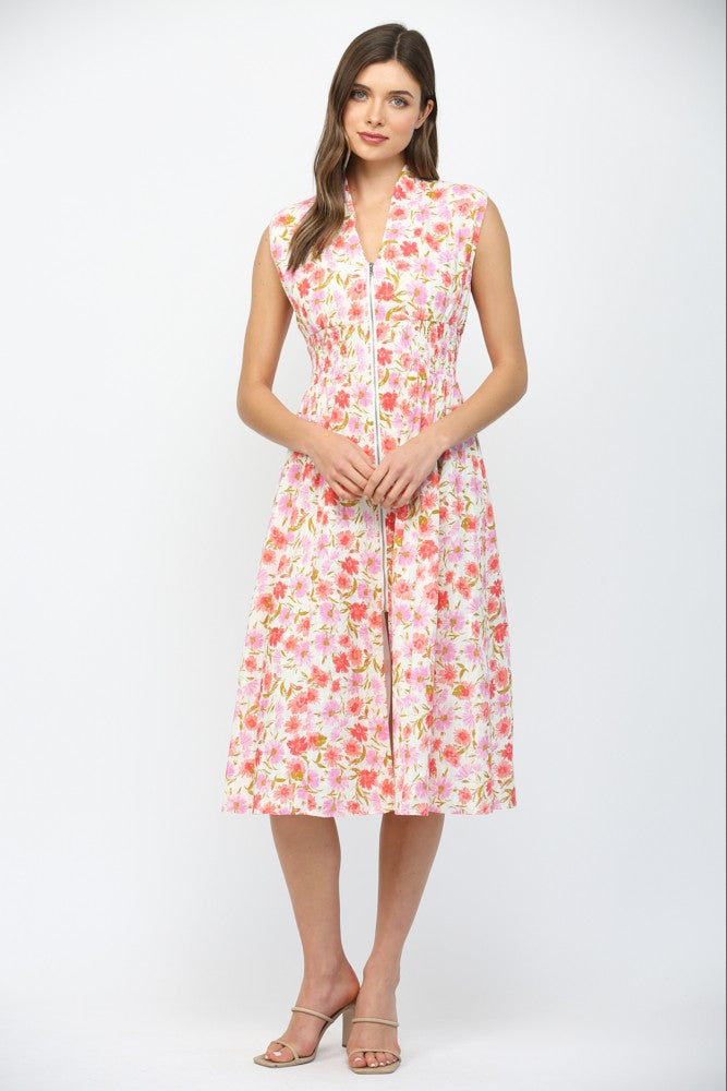 Floral Jacquard V-Neck Midi Dress