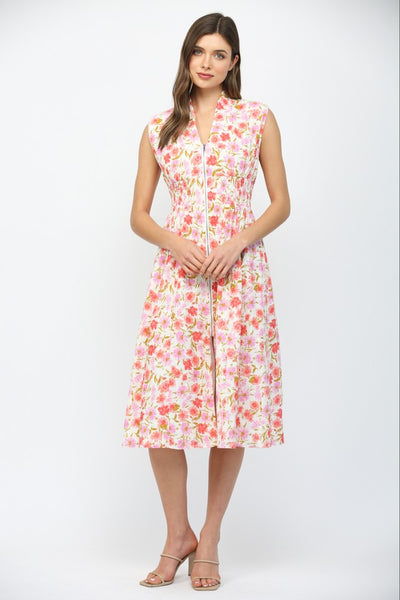 Floral Jacquard V-Neck Midi Dress
