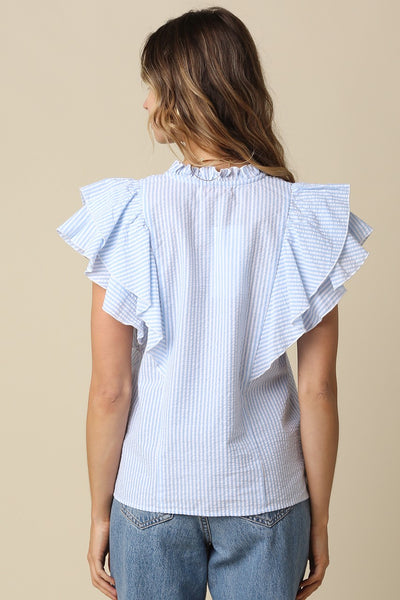Denisse Pintuck Striped Ruffle Top