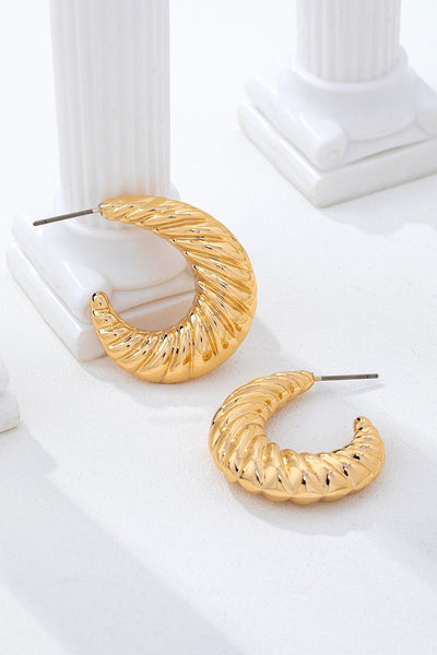 Vintage Gold Ribbed Croissant Hoop Earrings