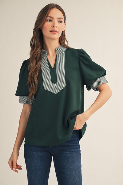 Stripe Contrast Accent Solid Top