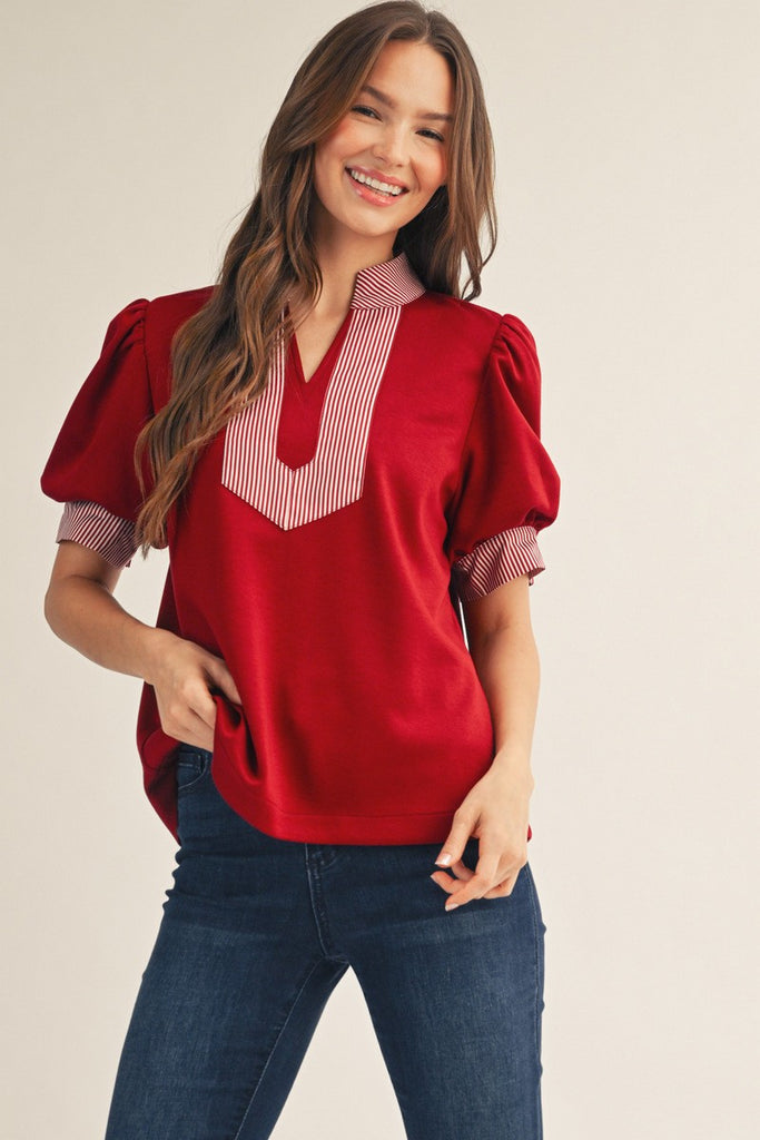 Stripe Contrast Accent Solid Top