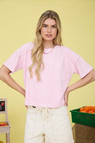 Ribbed Pocket Detail Short Sleeve Top