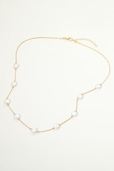 18k Gold Filled Hypoallergenic Pearl Disc Station Necklace