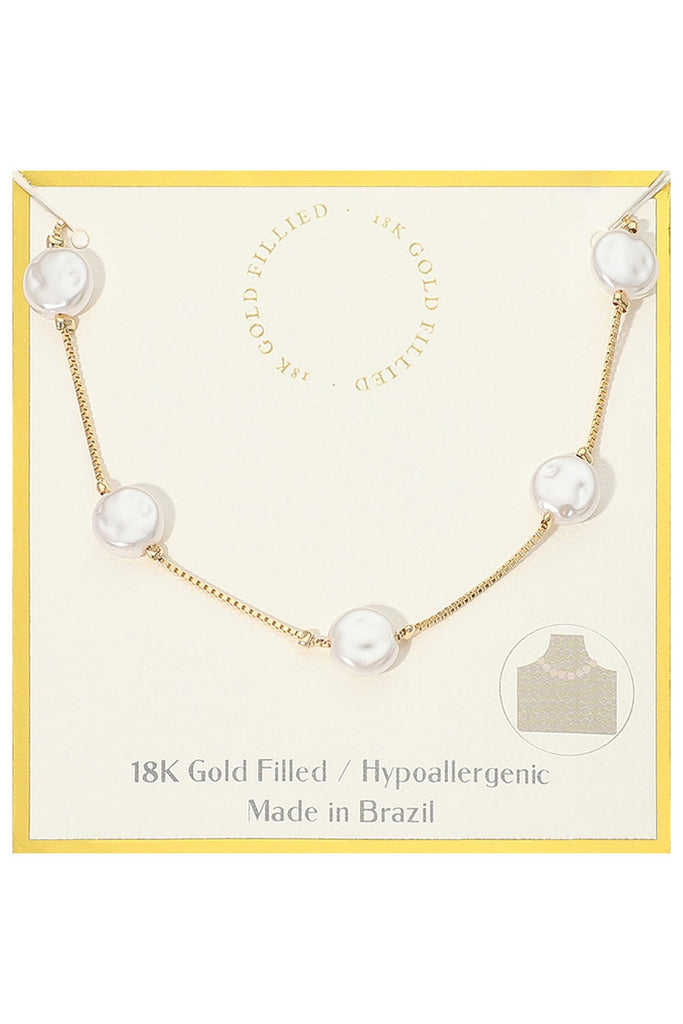 18k Gold Filled Hypoallergenic Pearl Disc Station Necklace