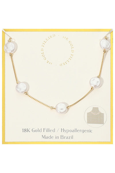 18k Gold Filled Hypoallergenic Pearl Disc Station Necklace
