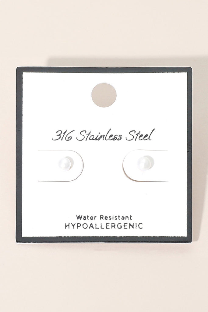 Stainless Steel Mini Pearl Stud Earrings