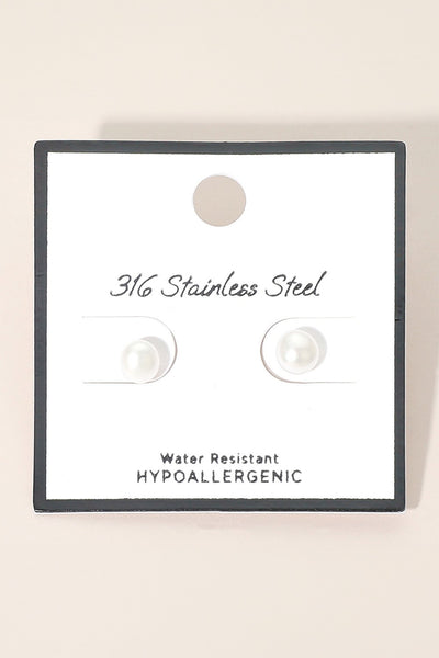 Stainless Steel Pearl Stud Earrings