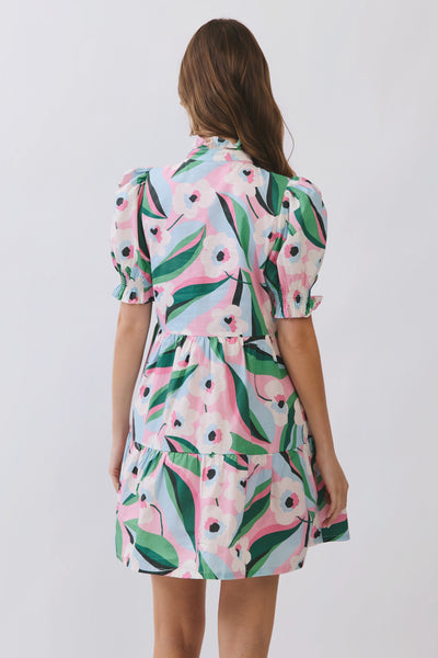 Floral Puff Sleeve Tiered Mini Dress