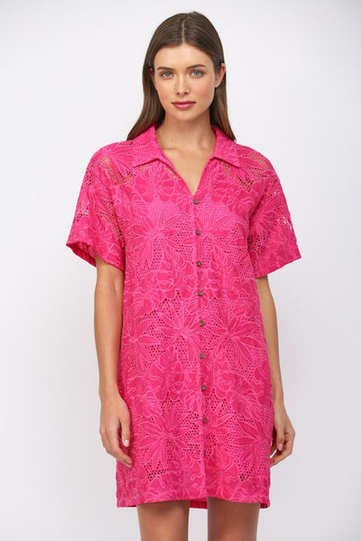 Tropical Eyelet Shirt Dress