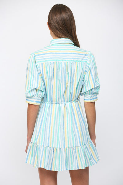 Vertical Striped Waist Tie Shirt Dress