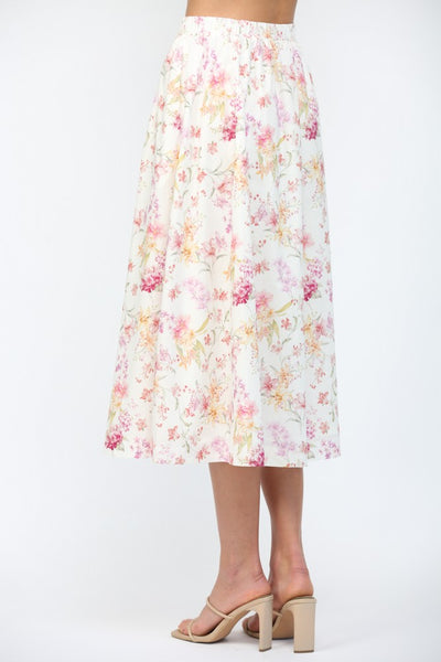 Button Down Front Floral Midi Skirt