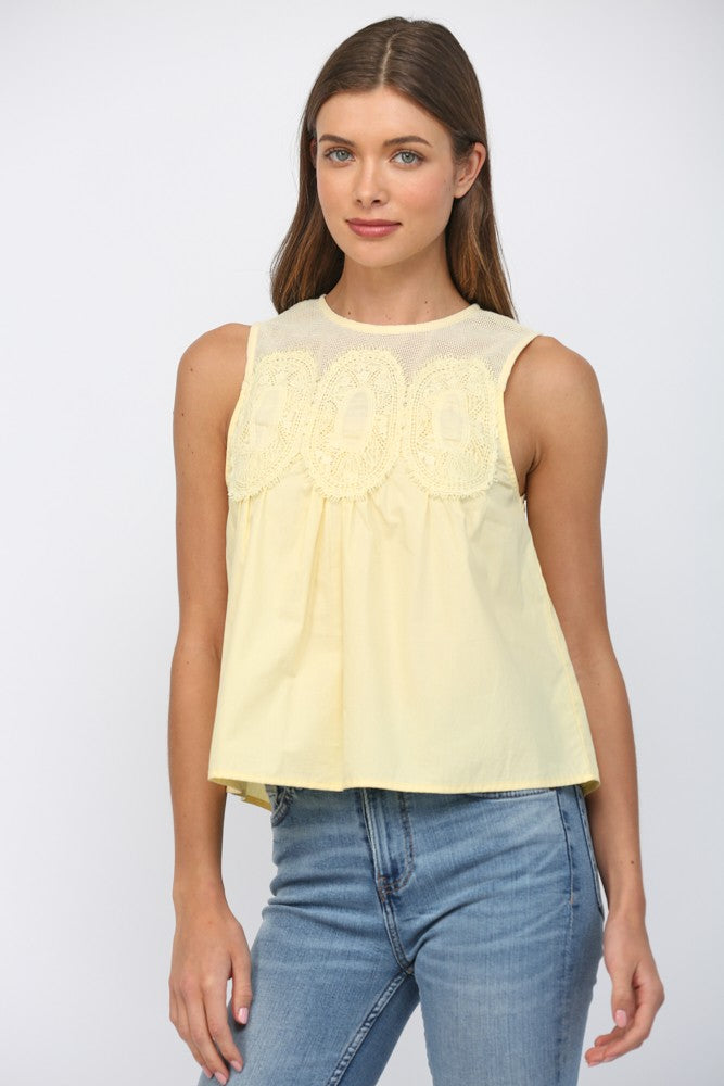 Sleeveless Lace Trimmed Top
