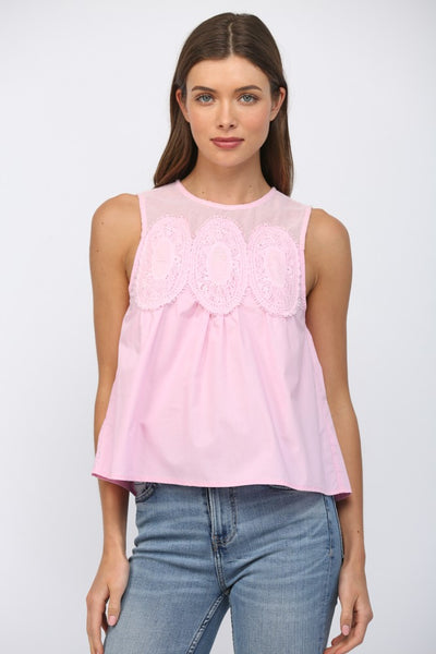 Sleeveless Lace Trimmed Top