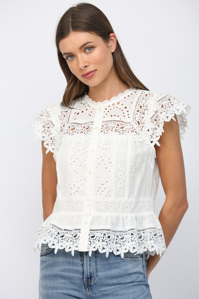 Lace & Eyelet Peplum Blouse