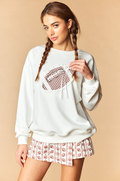Football Gingham Lace Patch Sweatshirt