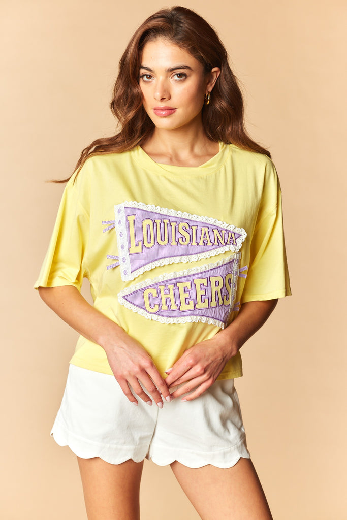 Louisiana Cheers Lace Trim Pennant Tee