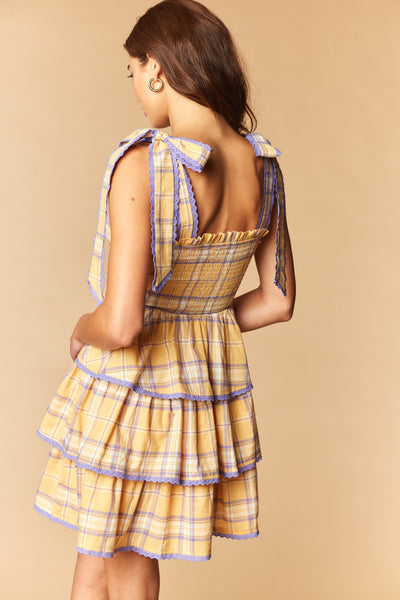 Plaid Smocked Tiered Mini Dress
