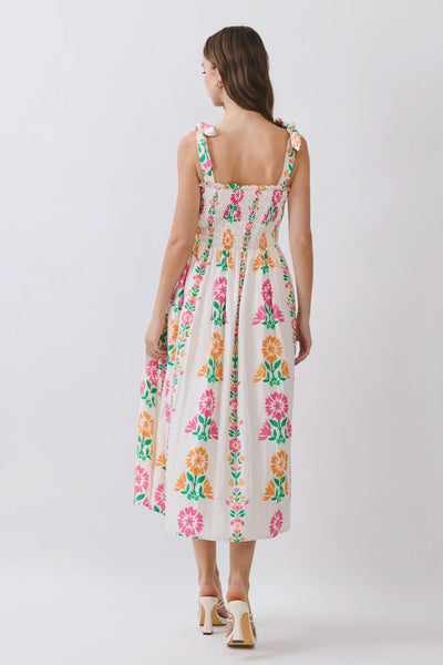 Floral Smocked Bodice Midi Dress