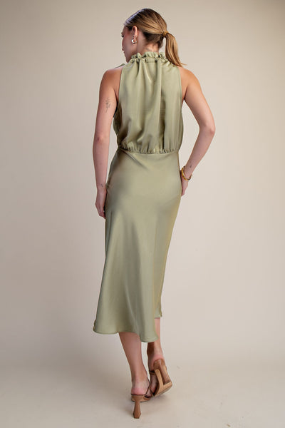 Sleeveless Ruffle Tie Neck Midi Dress