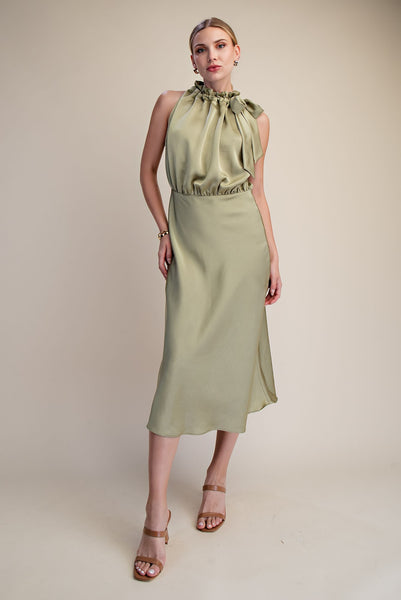 Sleeveless Ruffle Tie Neck Midi Dress