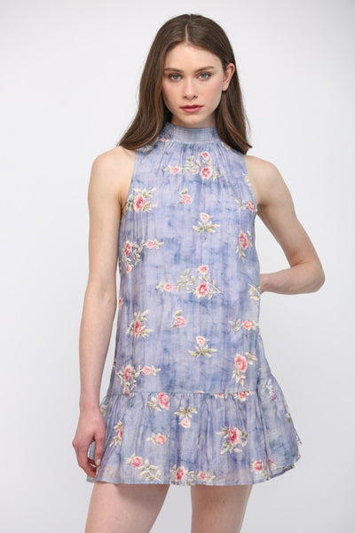 High Neck Sleeveless Floral Dress