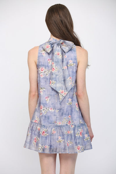 High Neck Sleeveless Floral Dress