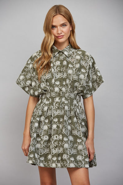 Floral Embroidered Short Sleeve Dress