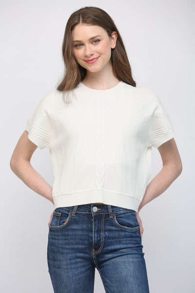 Mixed Knit Short Sleeve Sweater