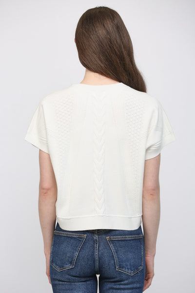 Mixed Knit Short Sleeve Sweater