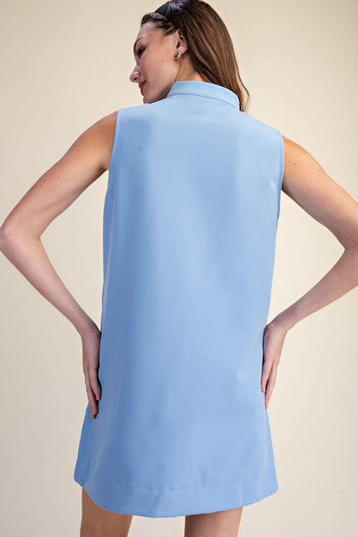 Stand Collar Slit V-Neck Mini Dress