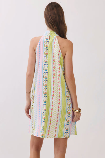 Pastel Stripe Halter Neckline Mini Dress