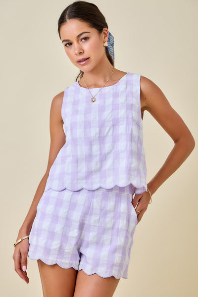 Sleeveless Gingham Top & Shorts Set