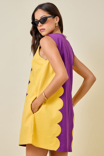 Sleeveless Dress W/ Scalloped Panels