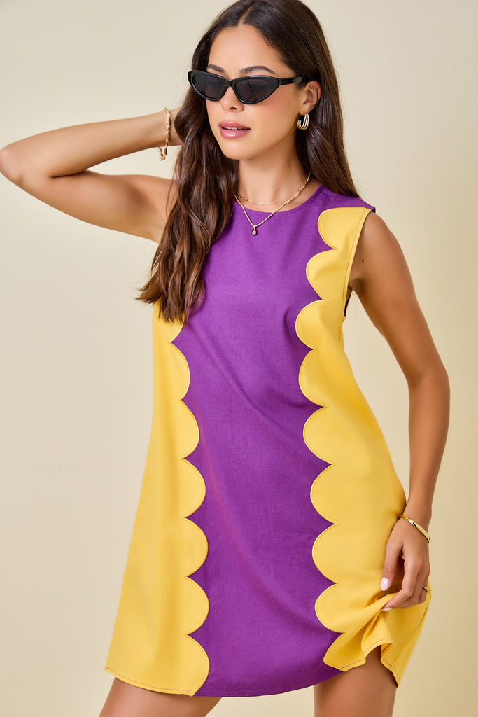Sleeveless Dress W/ Scalloped Panels
