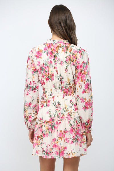 Long Sleeve Waist Smocked Mini Dress