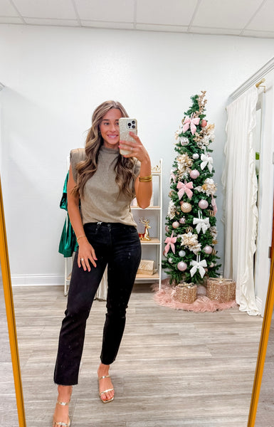 High Neck Sleeveless Shoulder Pad Top