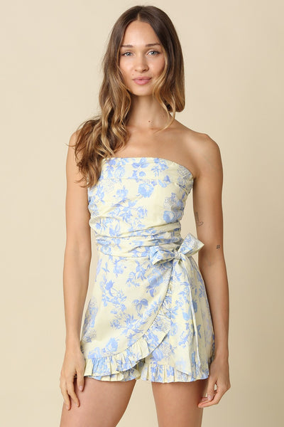 Ella Floral Strapless Wrap Romper
