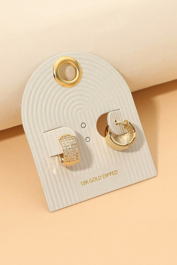 18k Gold Dipped Rhinestone Pave Huggie Hoop Earrings