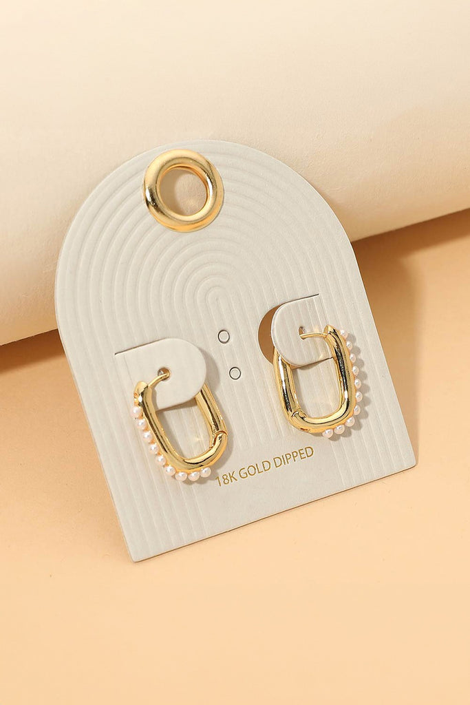 18k Gold Dipped Pearl Oval Small Huggie Hoop Earrings