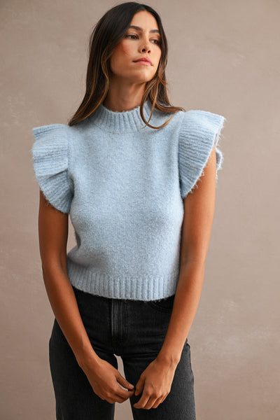 Ruffle Sleeve Mock Neckline Sweater Top