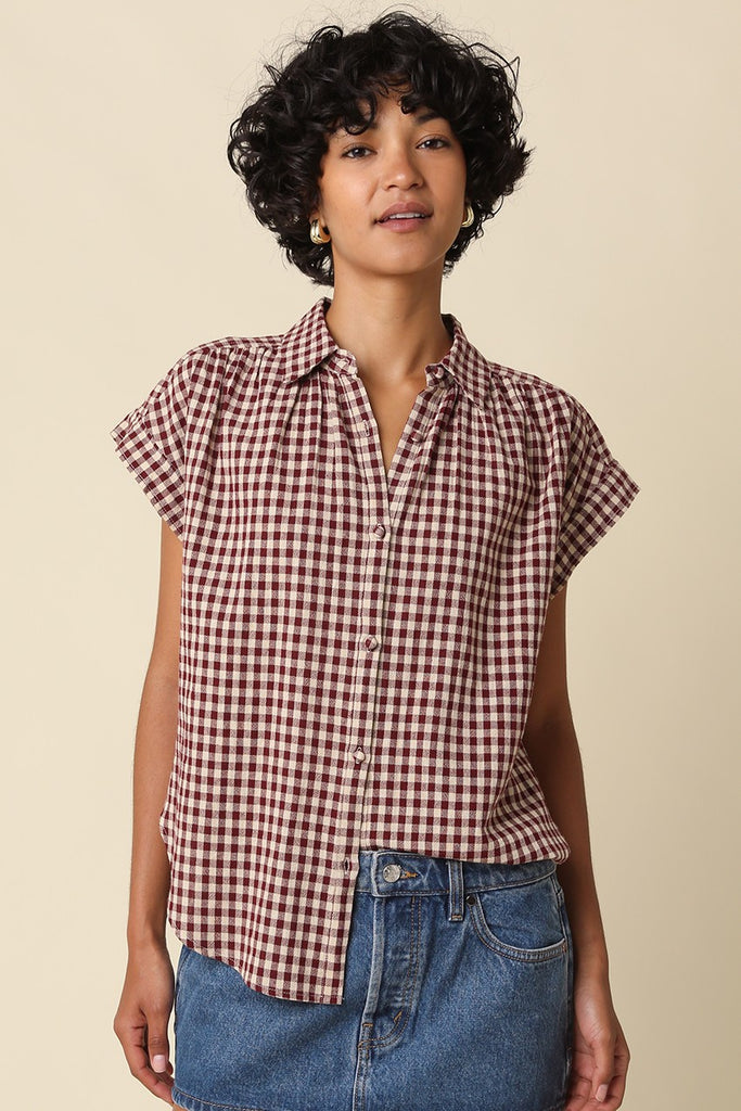 Gingham Button Up Top