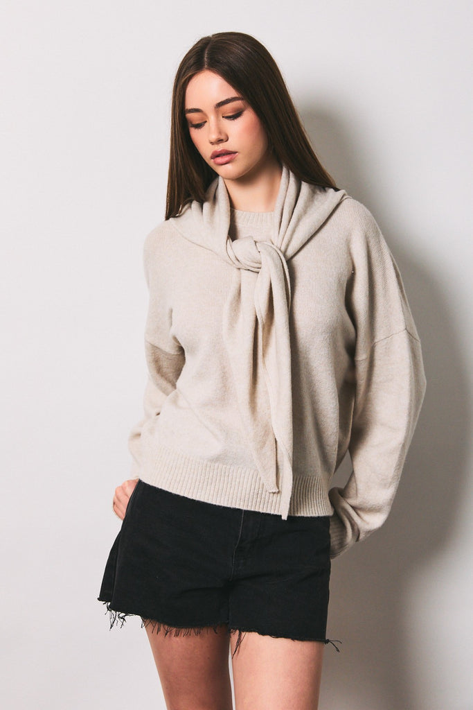 Crew Neck Sweater W/ Triangular Scarf